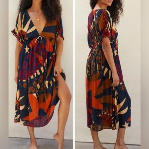 Farm Rio V-Neck Printed Kaftan Dress, Size S